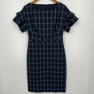 Banana Republic Windowpane Tiered Sleeve Dress Women's Size M Gray Plaid Flutter